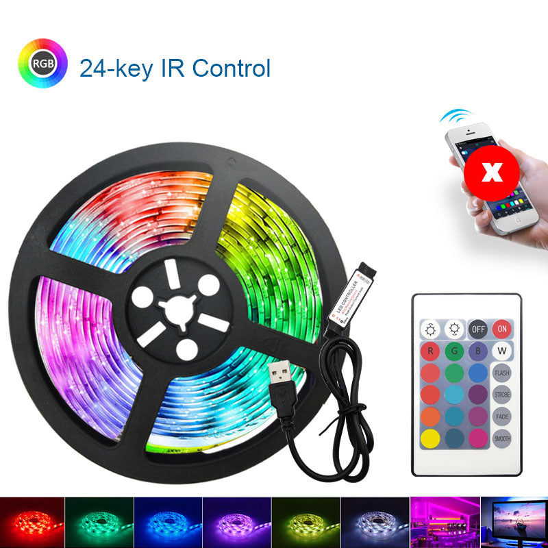 USB LED Strip Lights – RGB Color Changing with 3/24-Key, Bluetooth, or WiFi Controller, App & Alexa Compatible