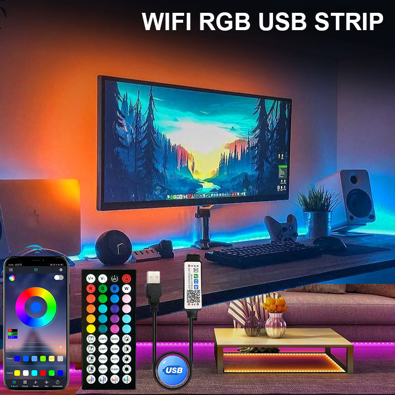 USB LED Strip Lights – RGB Color Changing with 3/24-Key, Bluetooth, or WiFi Controller, App & Alexa Compatible