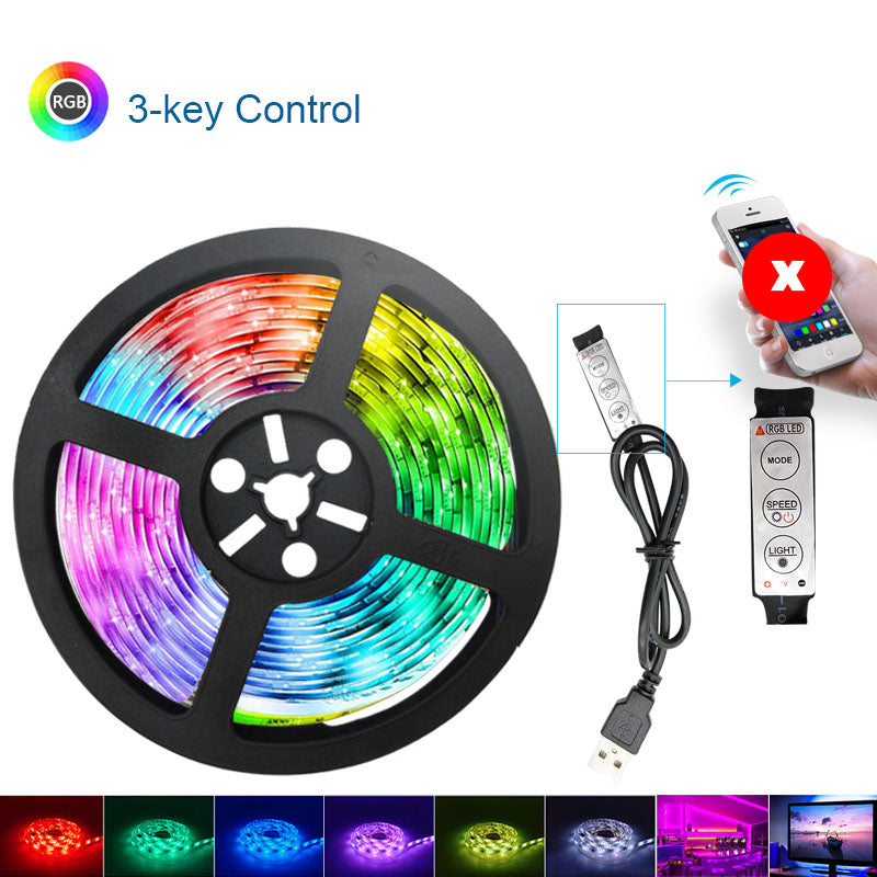 USB LED Strip Lights – RGB Color Changing with 3/24-Key, Bluetooth, or WiFi Controller, App & Alexa Compatible